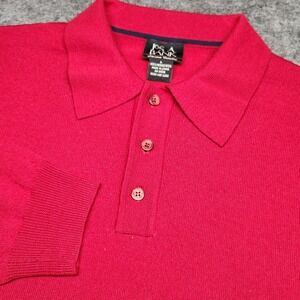 Jos A Bank Merino Wool Collared Button Henley Sweater Red Mens Large Classic